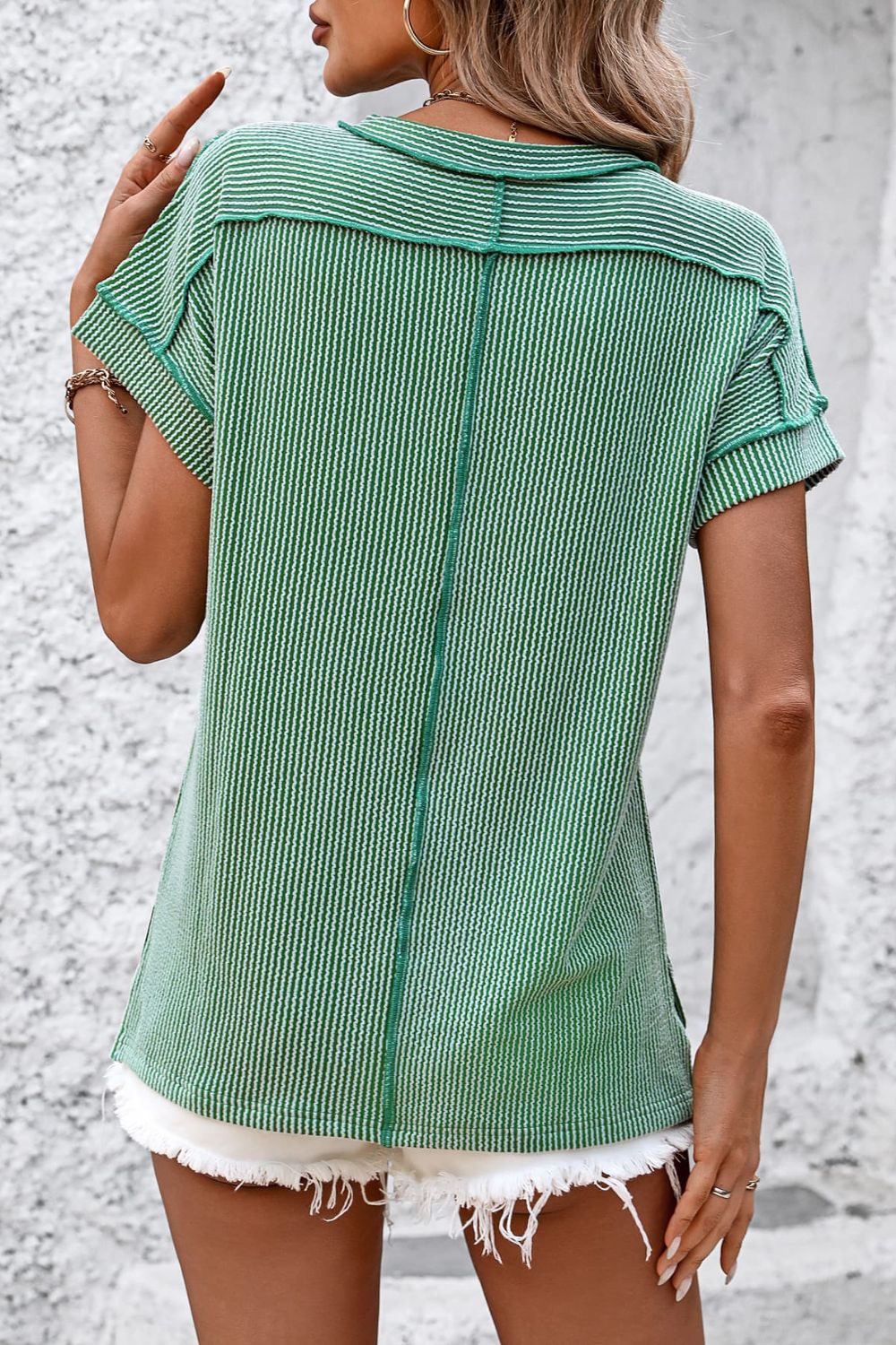 Women's ribbed short sleeve top - detail