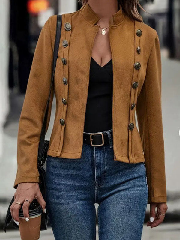 Soft suede-look jacket with panel seams and a low stand collar
