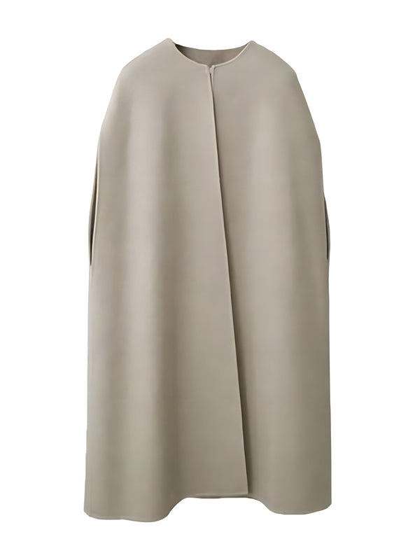 Sleeveless wool-blend cape with a round neck and a curved hem