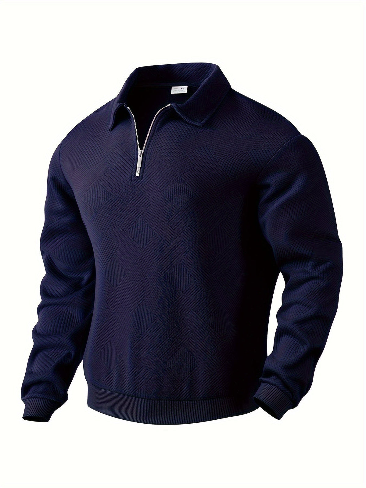 Zip-neck sweatshirt showing the point collar and short zip
