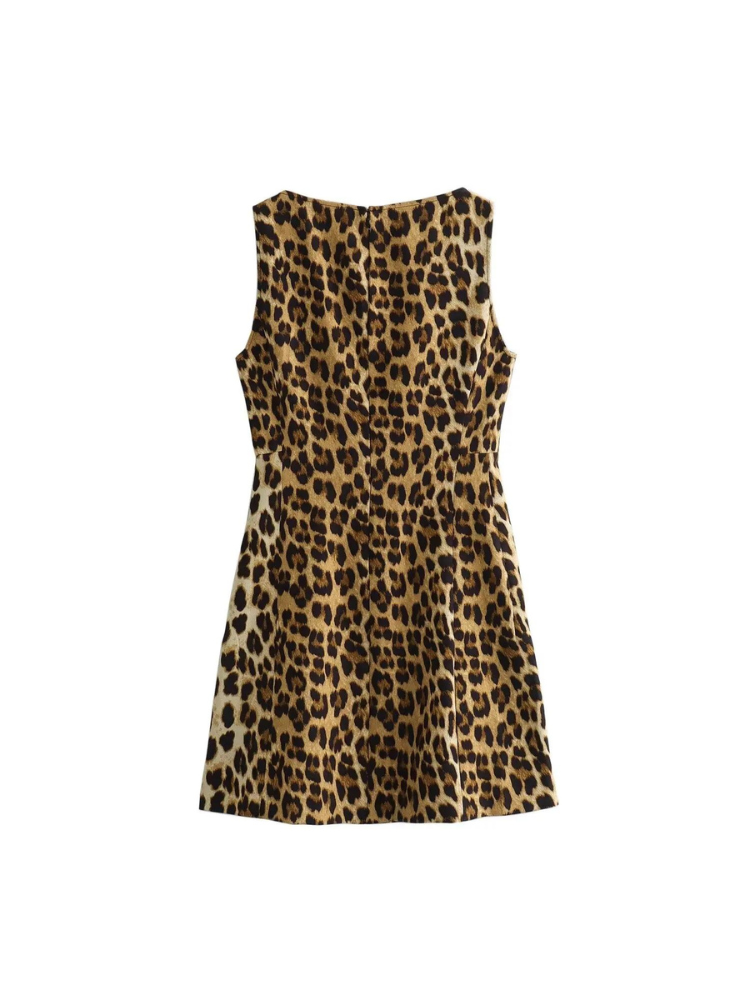 Women's Leopard Print Mini Dress – Bold Soft Party Evening – product view