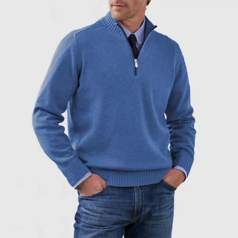 Men's half-zip knitted jumper in Denim Blue