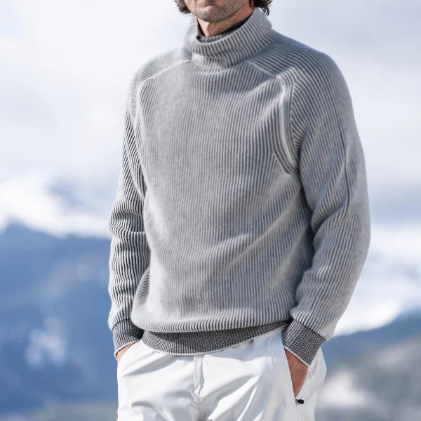 Men's chunky roll neck jumper in Light Grey