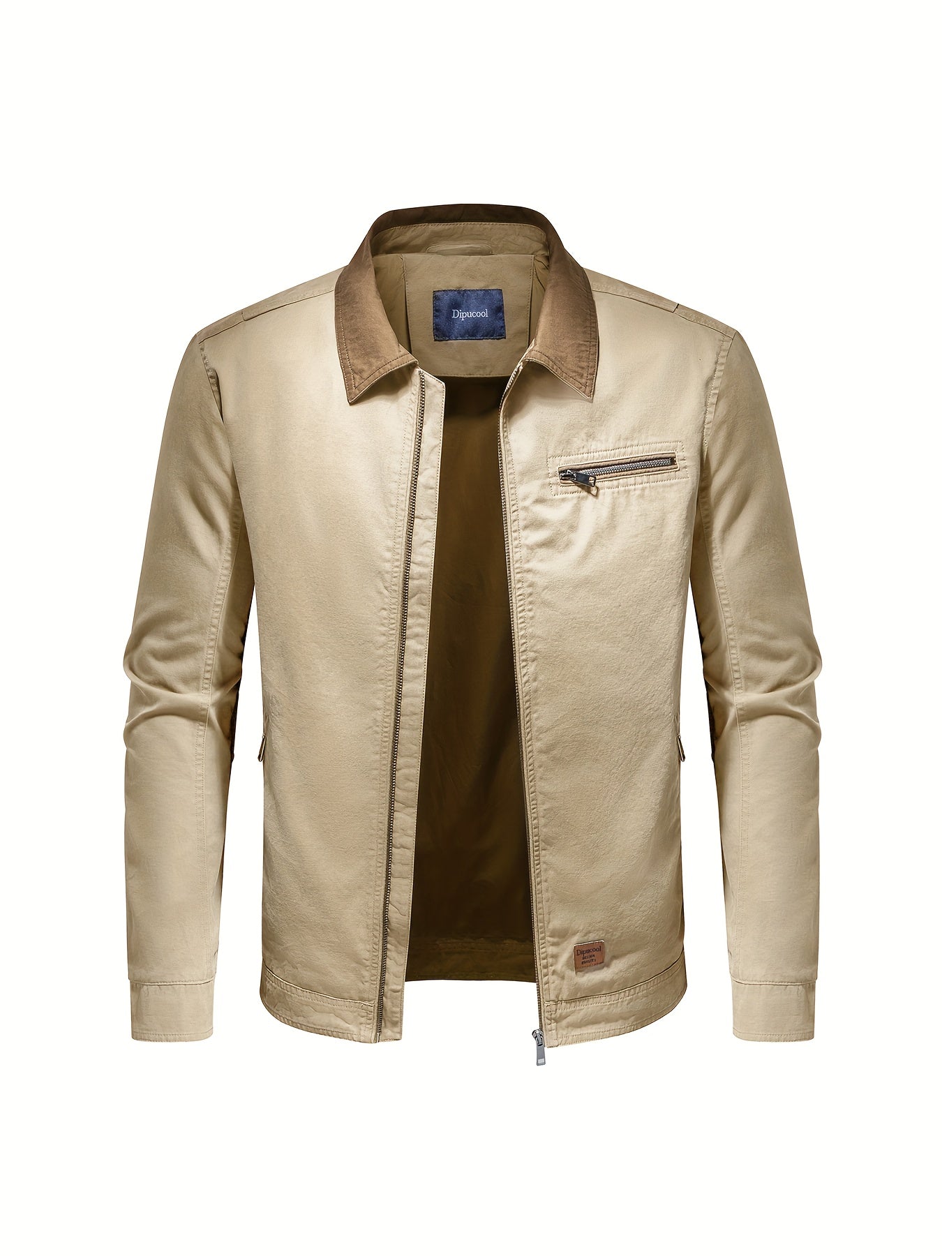 Men's Open Collar Leather Jacket with Chest Pocket – Saint Dor UK – front view