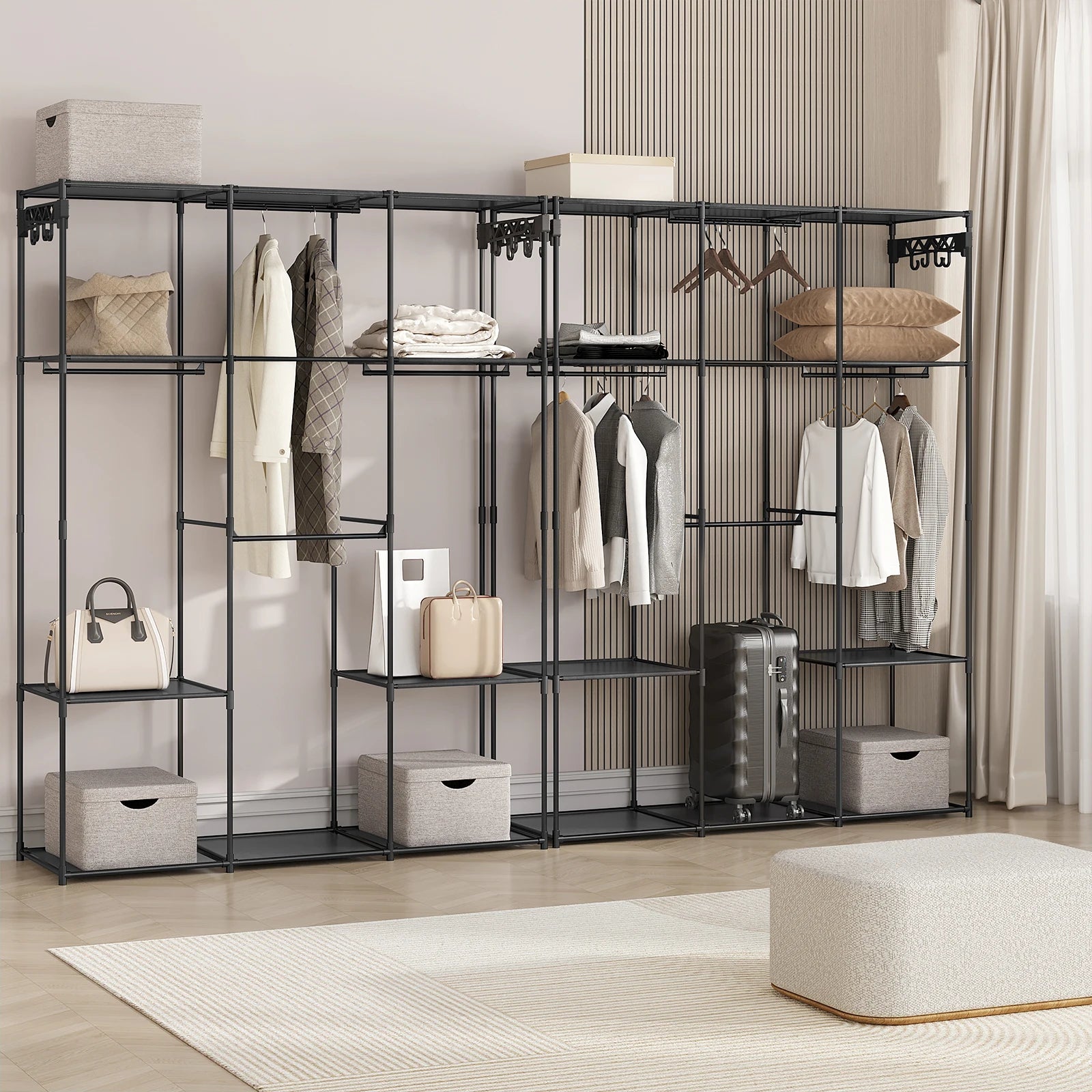 Open Black Wardrobe Rail – Metal Frame 135x178cm 30kg – back view