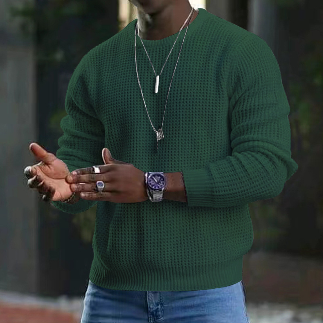 Men's waffle knit jumper in Dark Green