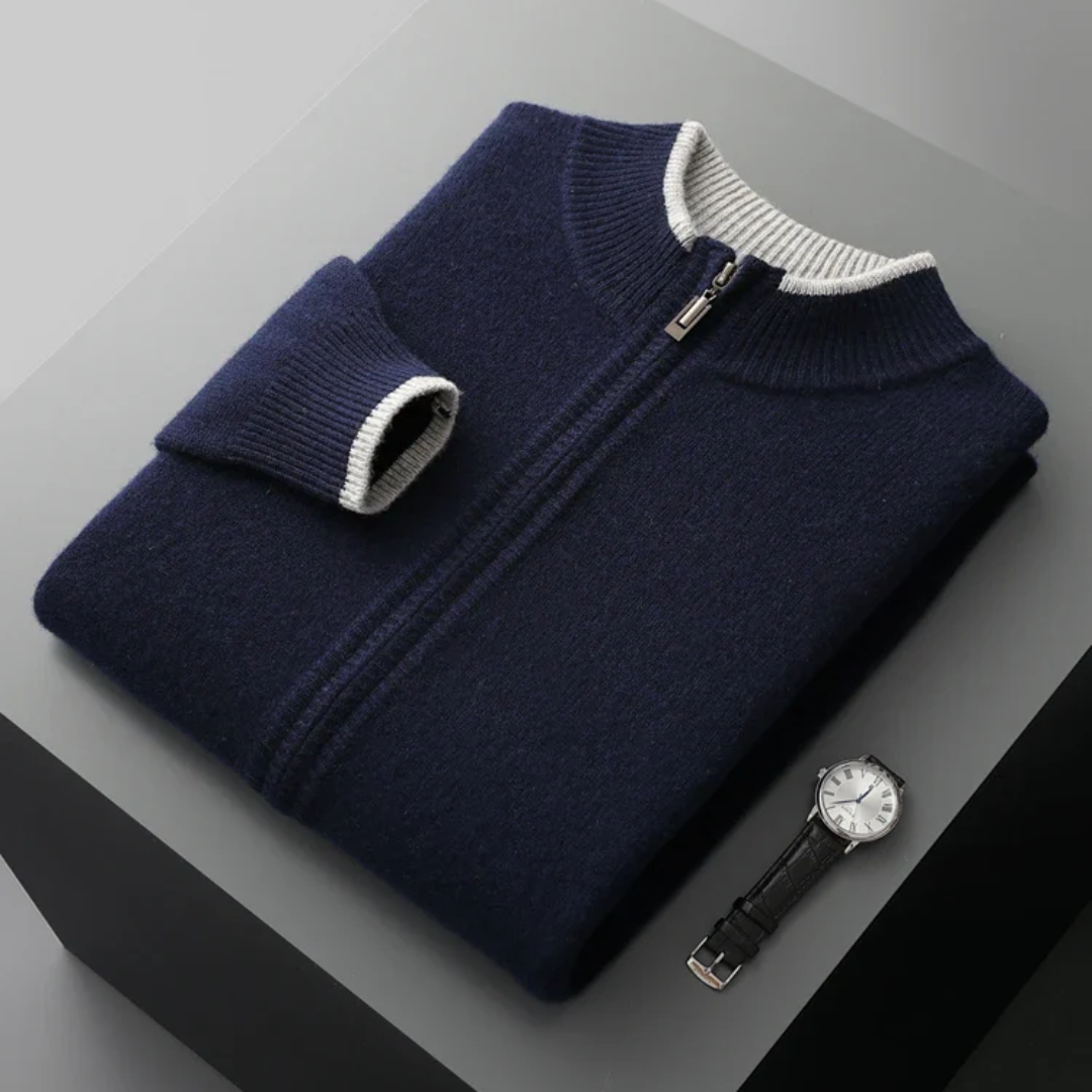 Merino wool cardigan, full-length zip detail