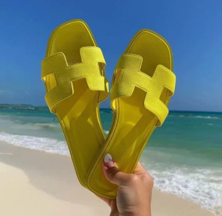 Women's leather H-strap slip-on sandals – Saint Dor UK – detail view