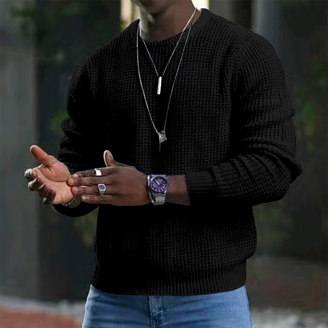 Men's waffle knit jumper in Black