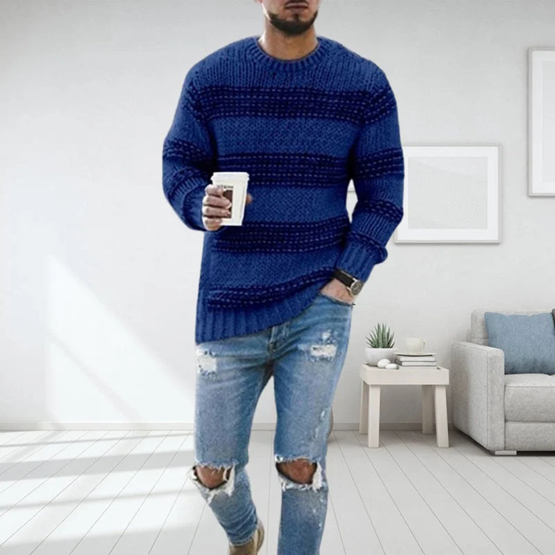 Men's striped knit jumper in Cobalt Blue