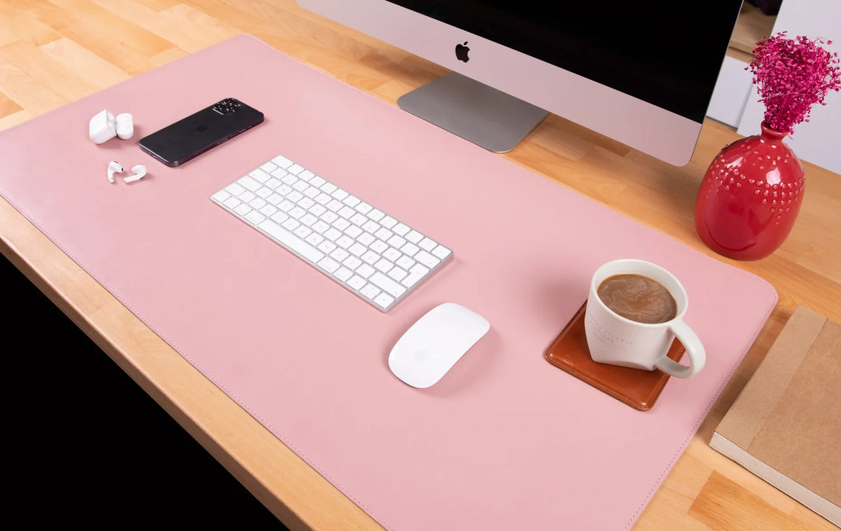 Leather Desk Mat in Pink