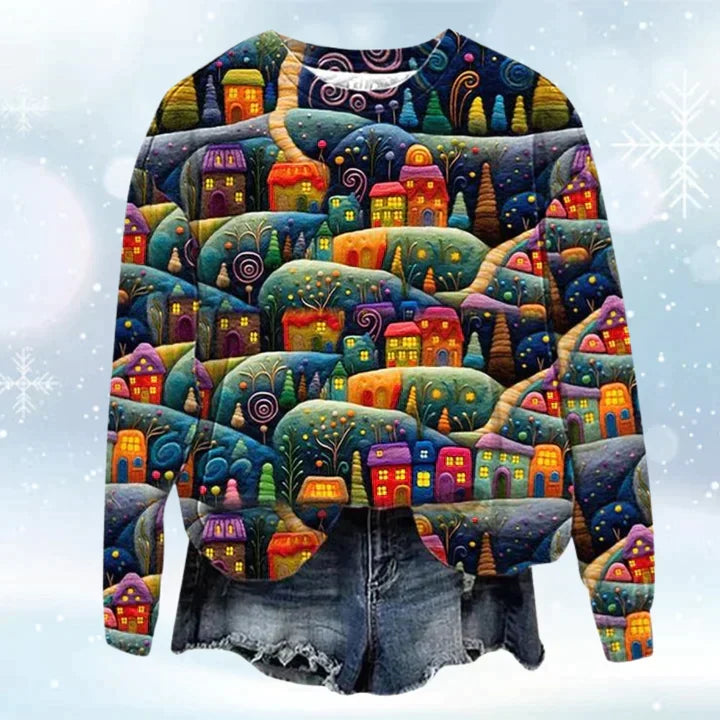 Men's Christmas jumper with all-over print in Village Print
