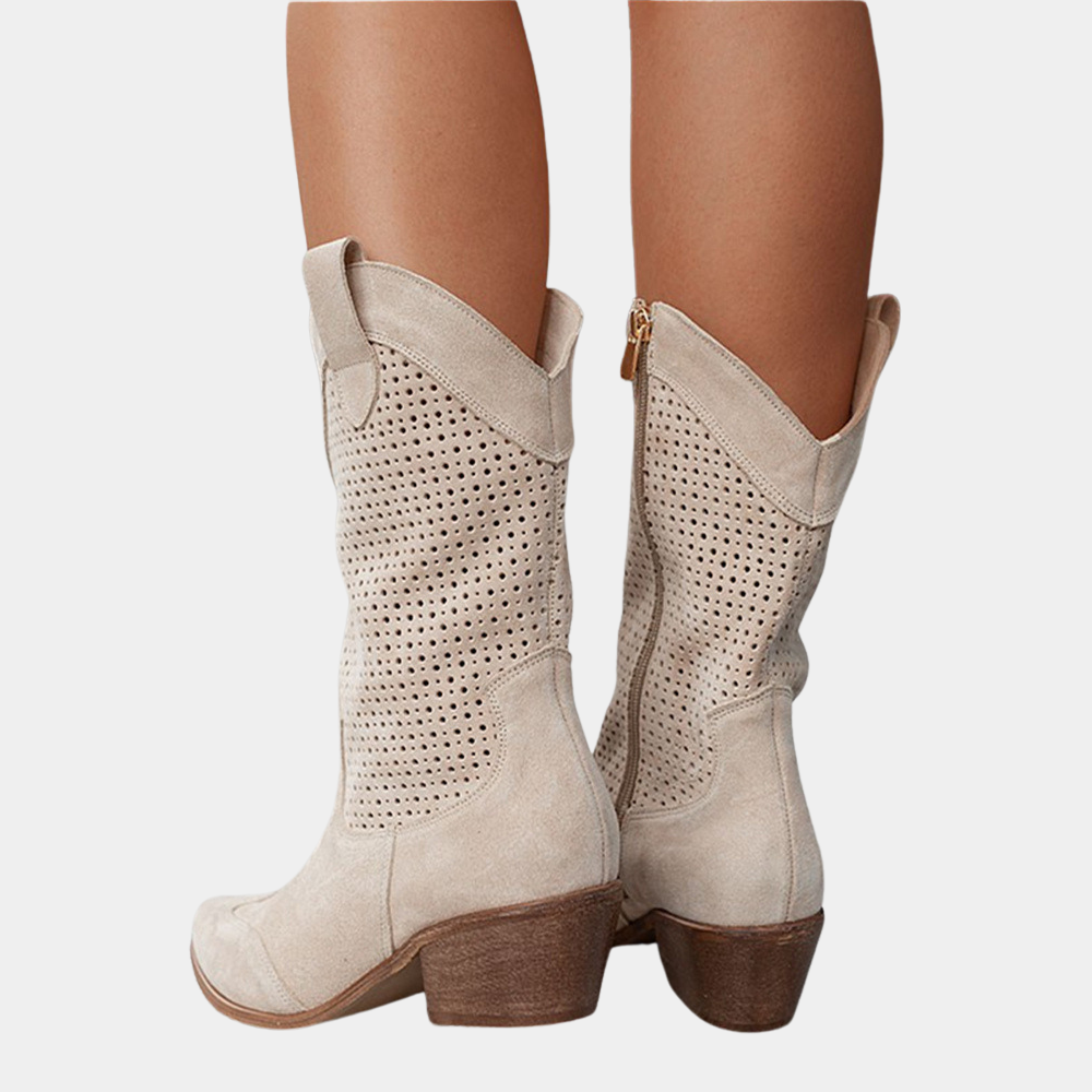 Women's Shoes - Cowboy Style Orthopedic Boots in Black