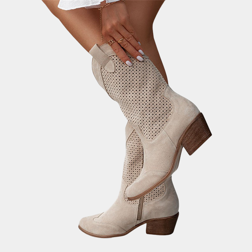 Women's Shoes - Cowboy Style Orthopedic Boots in Brown