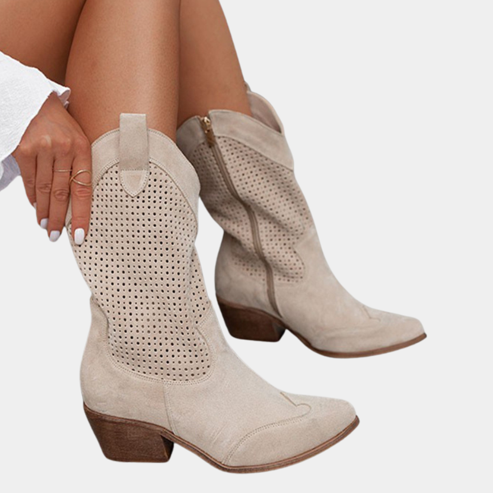 Women's Shoes - Cowboy Style Orthopedic Boots in White