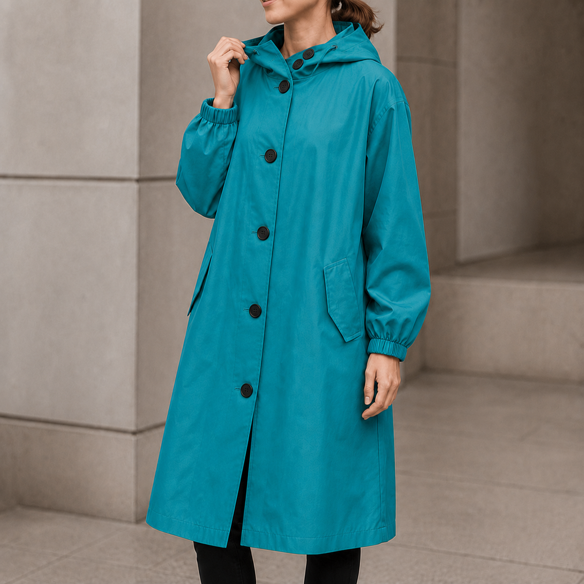 Women's long hooded coat in Teal
