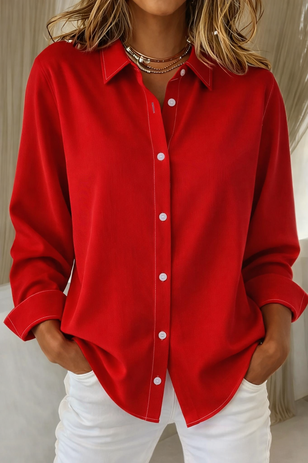 Women's Top - Elegant Button Blouse in Pink
