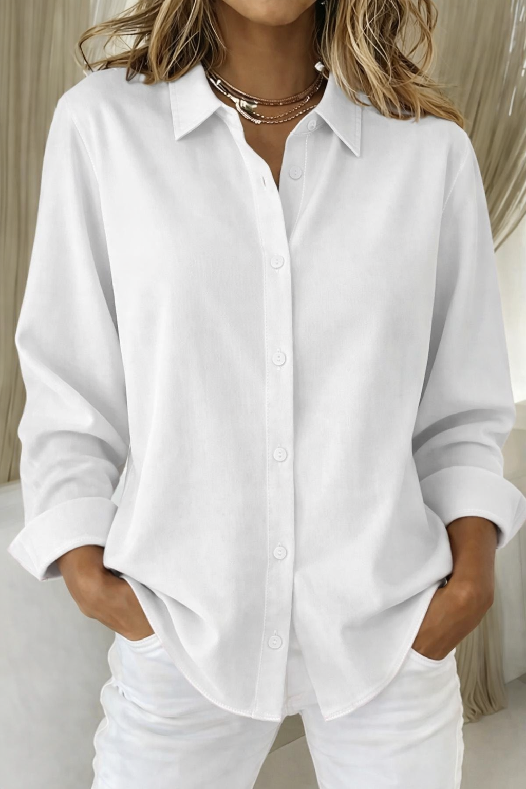 Women's Top - Elegant Button Blouse in Orange