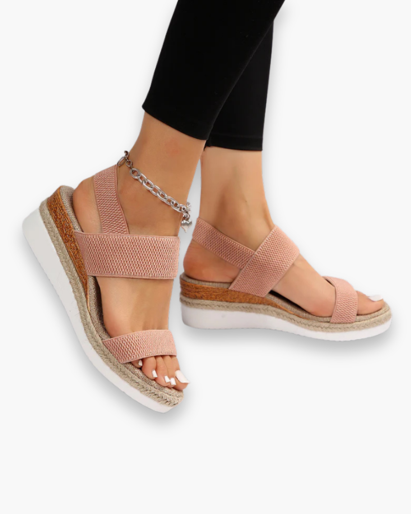 Women's wedge sandals with elastic adjustable straps – Saint Dor UK – back view