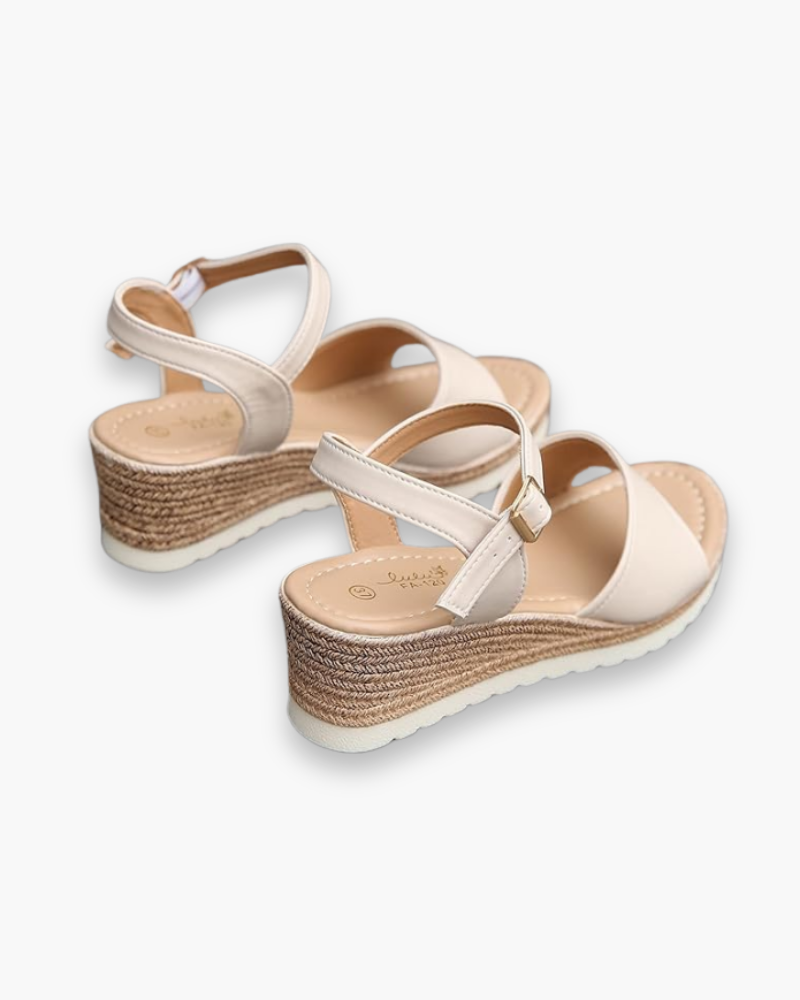 Women's wedge heel sandals with ankle strap – Saint Dor UK – detail view