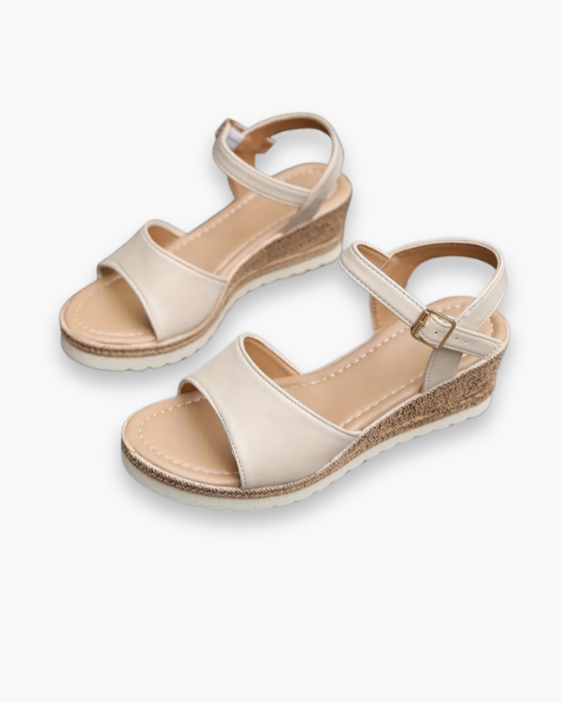 Women's wedge heel sandals with ankle strap – Saint Dor UK – lifestyle shot