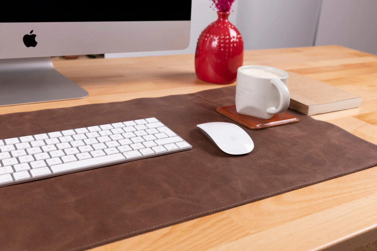 Leather Desk Mat in Tan Brown