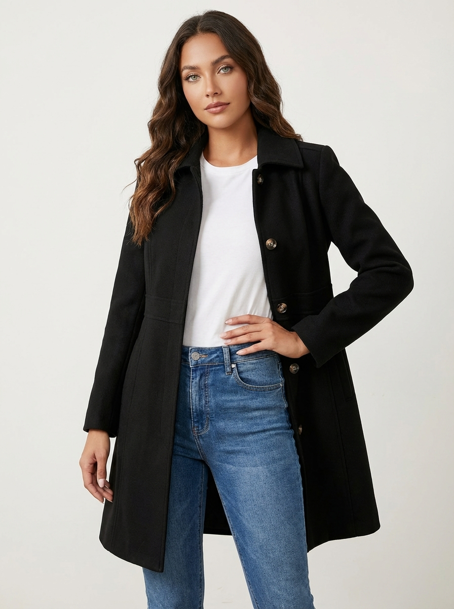 Women's A-Line Coat - a-line cut with waist panel seams