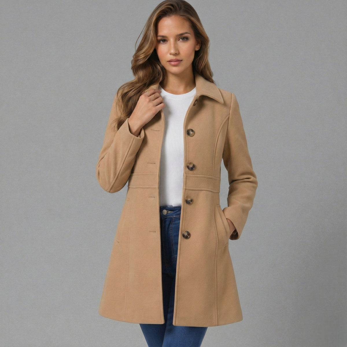 Women's A-Line Coat in Camel