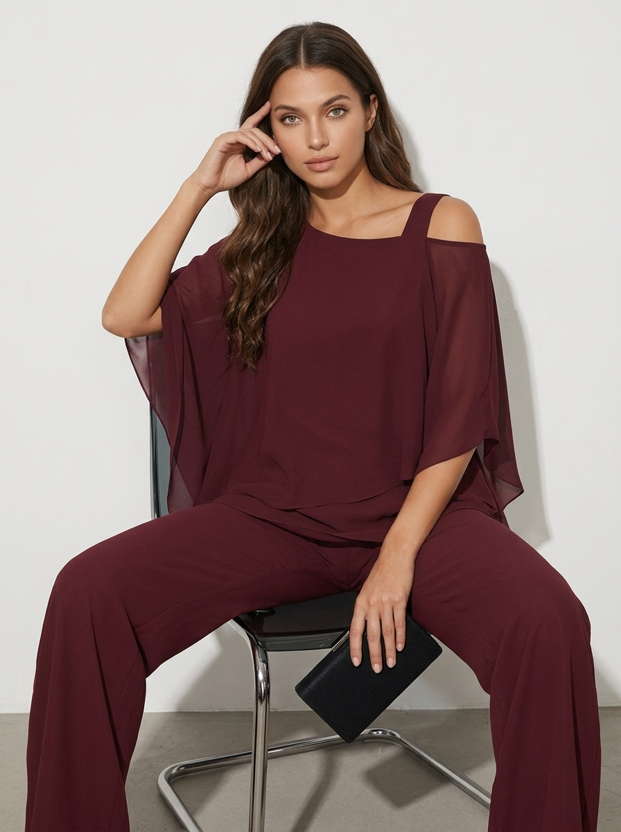 Women's Two-Piece Set - two-layer chiffon overlay top