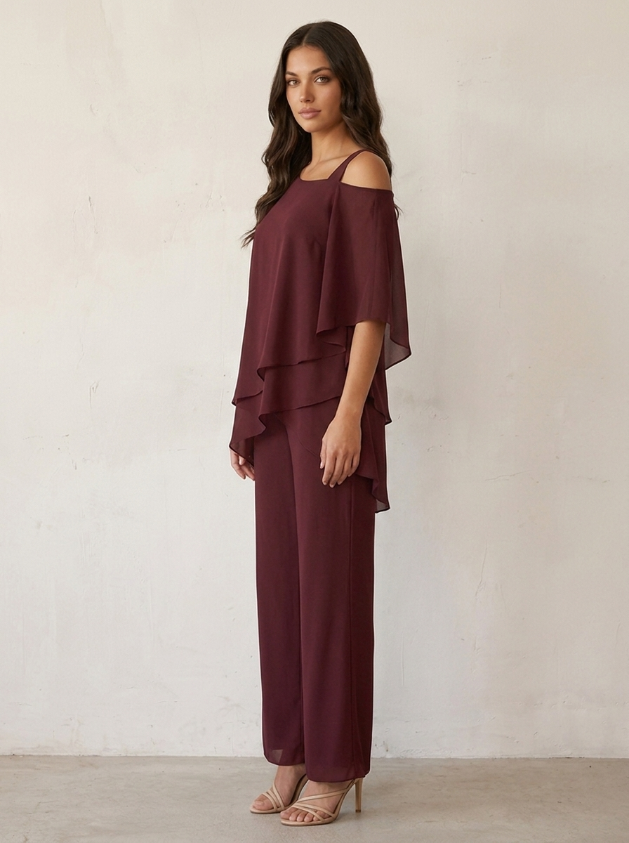 Women's Two-Piece Set - two-layer chiffon overlay top