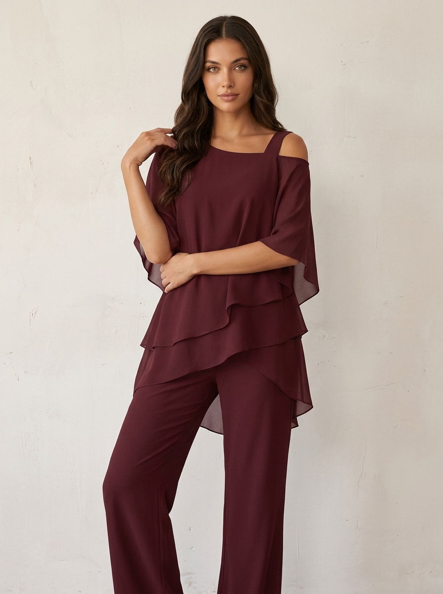 Women's Two-Piece Set - two-layer chiffon overlay top