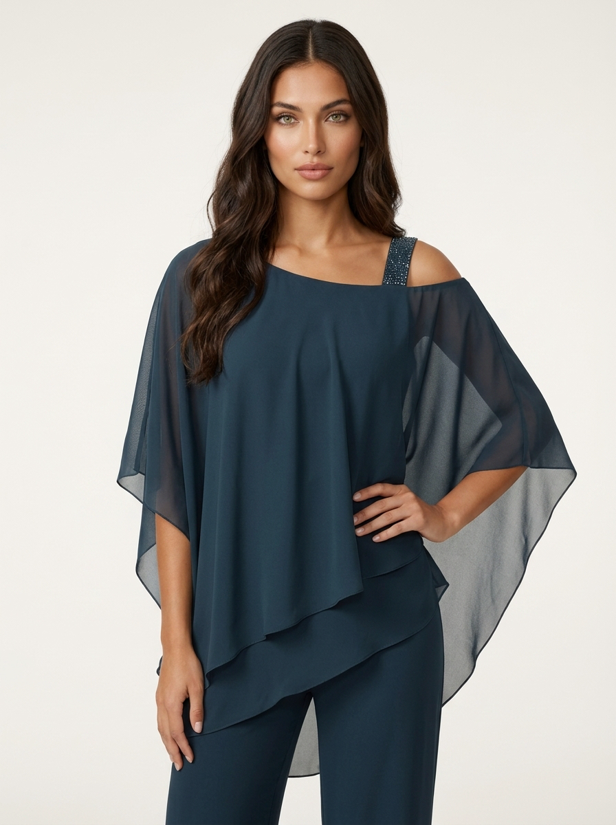 Women's Two-Piece Set - two-layer chiffon overlay top