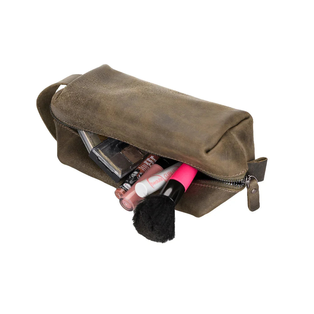 Leather Wash Bag in Dark Golden Yellow