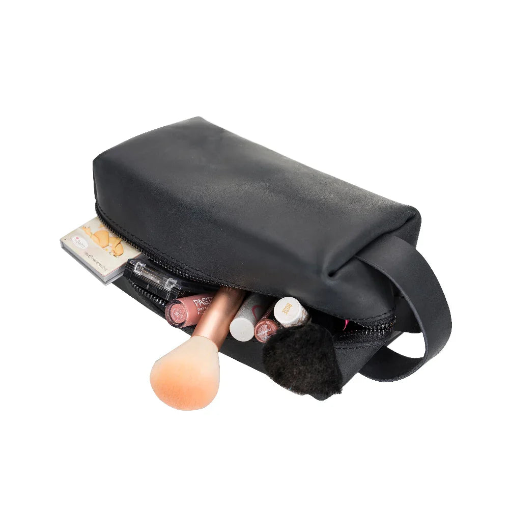 Leather Wash Bag in Slate