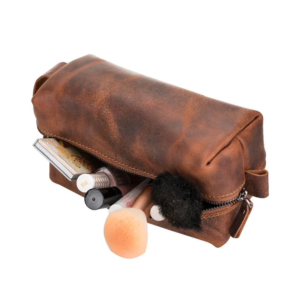 Leather Wash Bag in Peru Tan