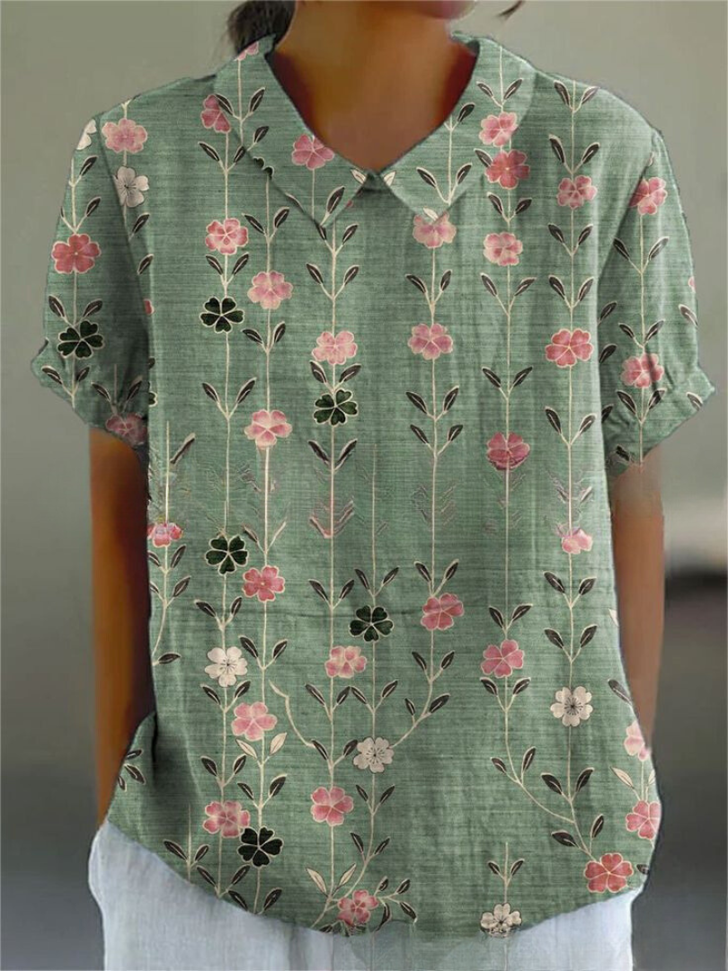 Women's Top - Floral Shirt in Apricot