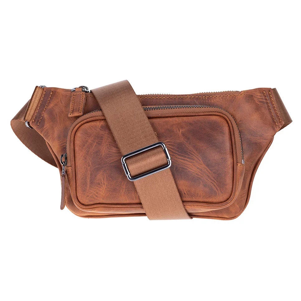 Leather Crossbody Bag in Tan Brown