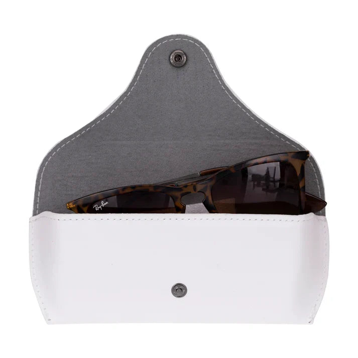 Leather Glasses Case in Sandy White