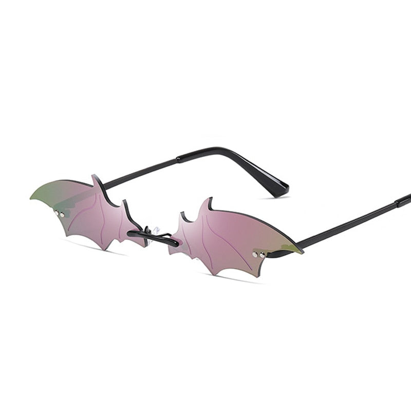 Women's Rimless Sunglasses – Gothic Bat Style UV – back view