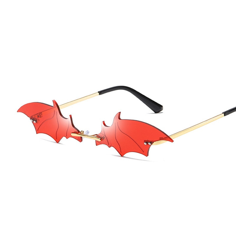 Women's Rimless Sunglasses – Gothic Bat Style UV – detail view