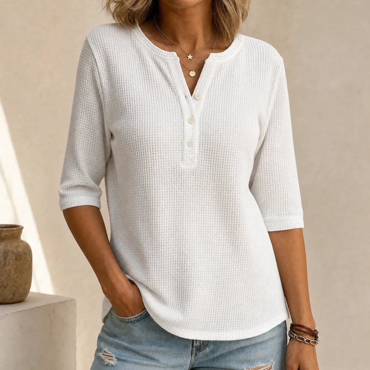 Women's waffle henley top