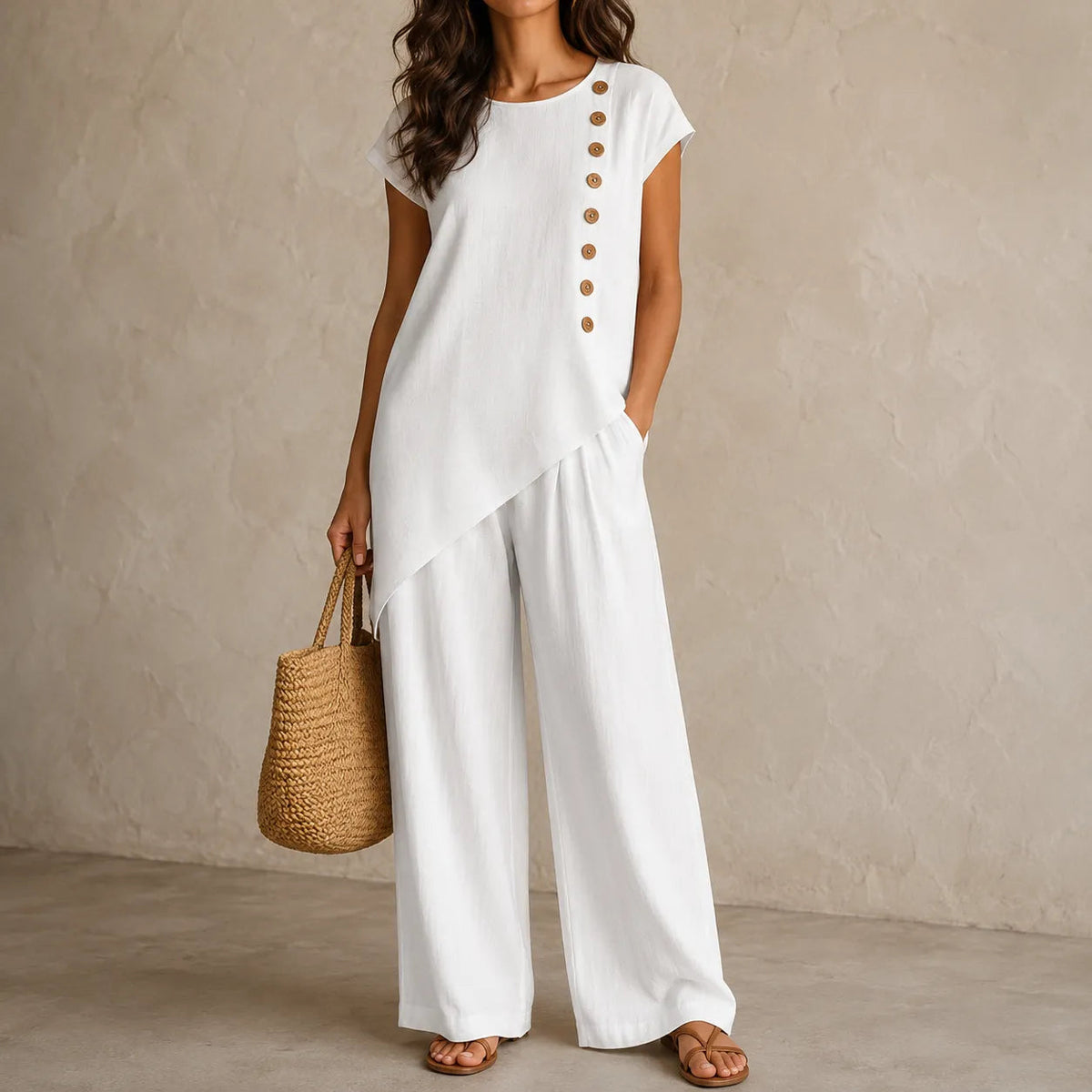 Women's two-piece set with asymmetric hem
