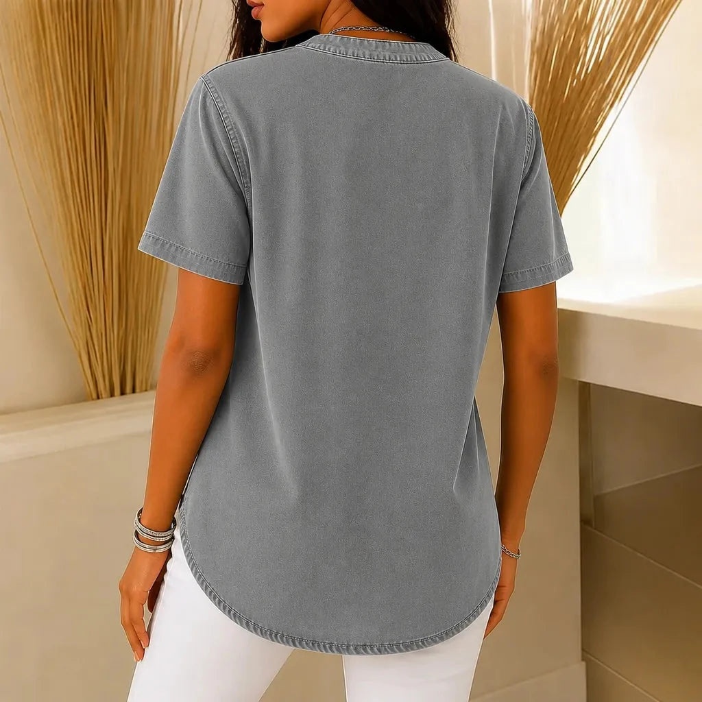 Women's denim-look tunic top - detail