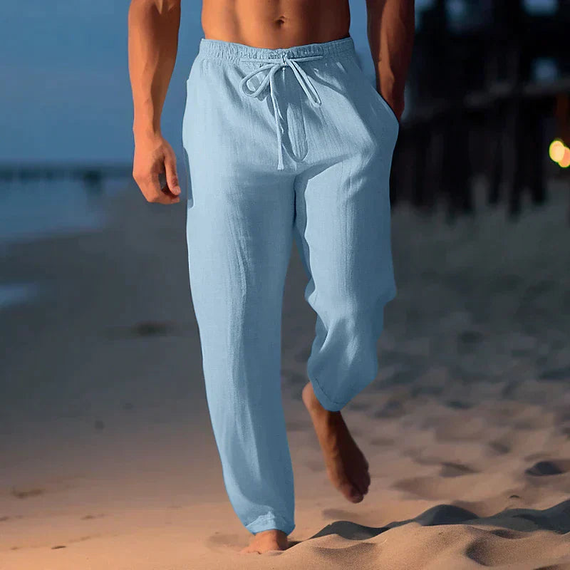 Men's Relaxed Fit Linen Summer Trousers - side view | SAINT DOR