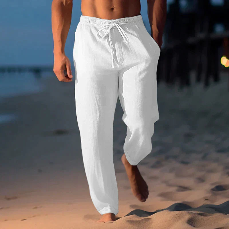 Men's Relaxed Fit Linen Summer Trousers - detail view | SAINT DOR