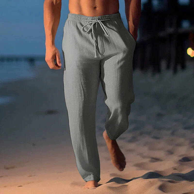Men's Relaxed Fit Linen Summer Trousers - lifestyle view | SAINT DOR