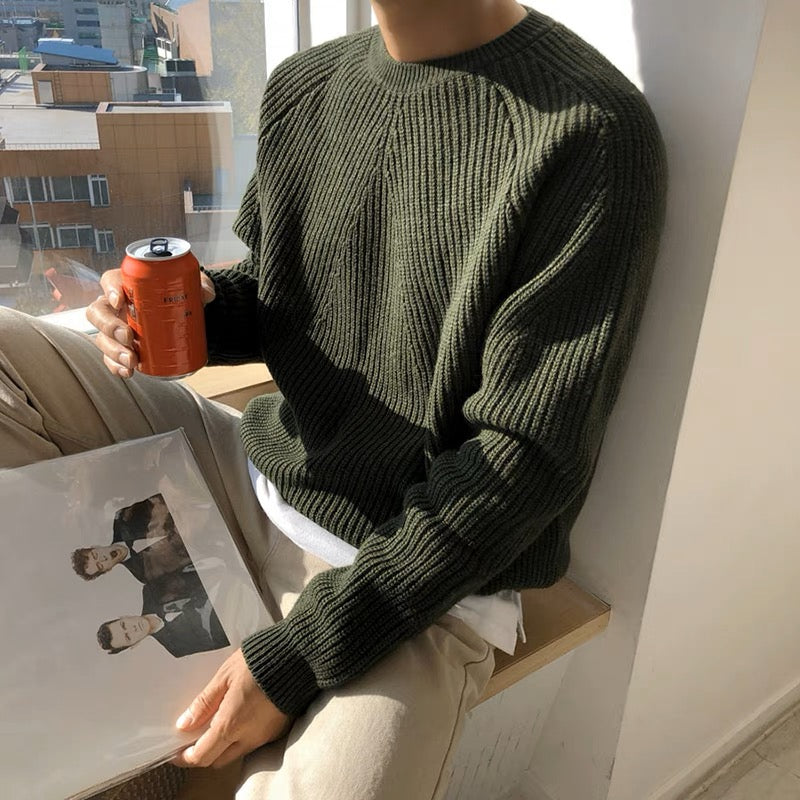Men's oversized ribbed jumper with chunky crew neck, front view