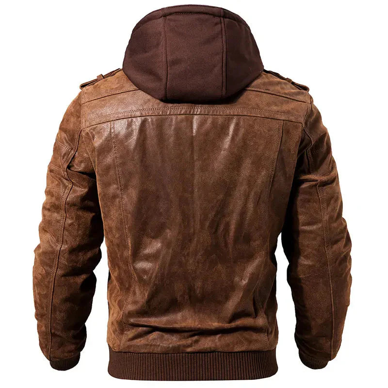 Men's Hooded Fleece-Lined Leather Jacket – Saint Dor UK – back view