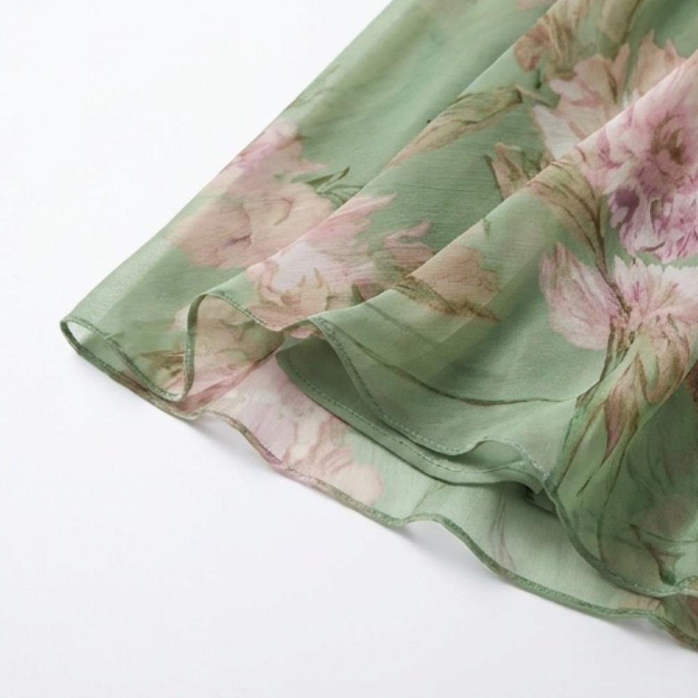 Women's sage floral halter maxi dress - detail