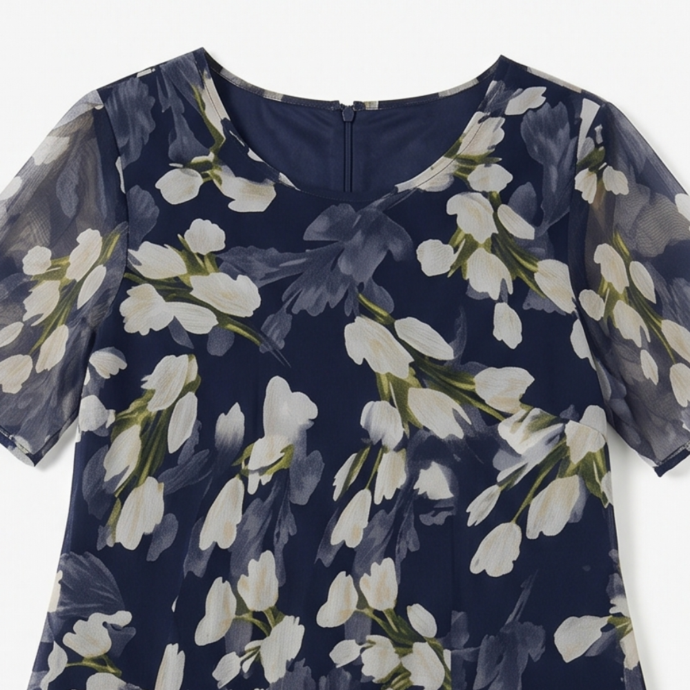 Women's navy floral chiffon dress - detail